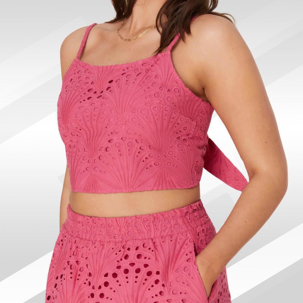 Andie The Santiago Crop Top Eyelet Rosette Size L | Feminine Summer Style